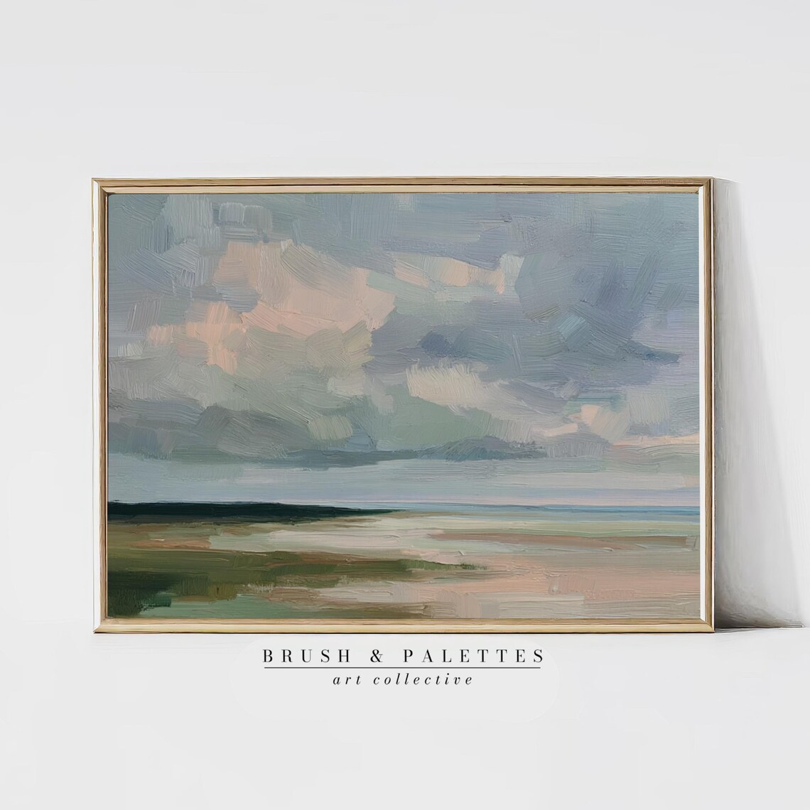 Dreamy Pastel Clouds Beach Abstract Oil Painting Coastal Art Poster