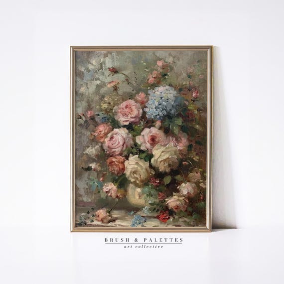 Vintage Floral Bouquet Print, Romantic Still Life