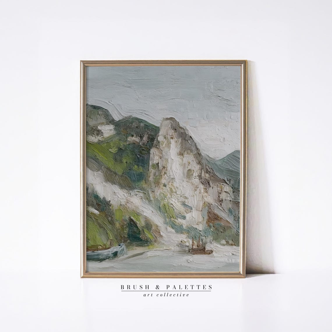 Textured Rocky Mountain Impasto Painting Misty Gray Landscape Poster