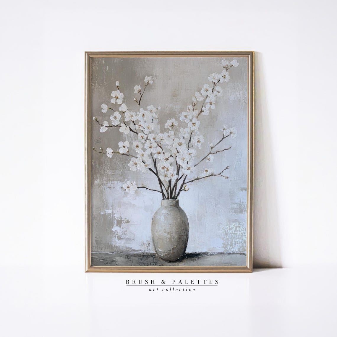 White Cherry Blossom Vase Painting Rustic Floral Still Life Poster