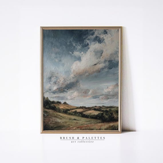 Rolling Hills With Dramatic Sky Print Oil Landscape Wall Decor Countryside Nature Art For Rustic Lodge Or Farmhouse Homes