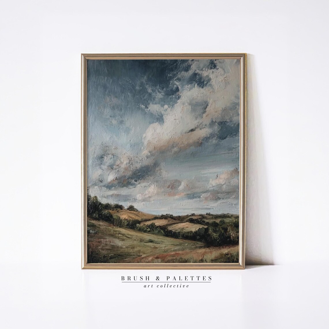 Rolling Hills Dramatic Sky Oil Landscape Pastoral Country Wall Art