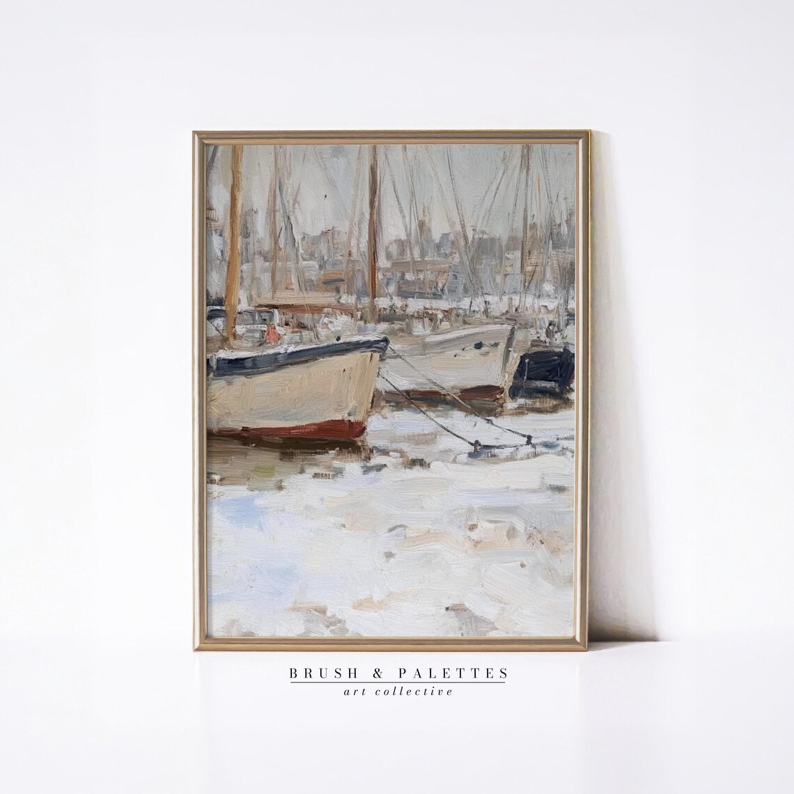 White Sailboats At Harbor Impressionist Marina Painting Poster