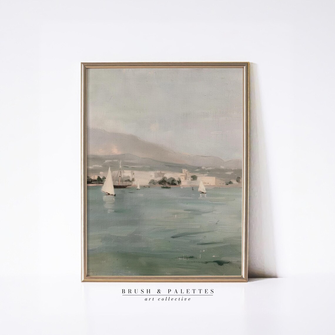 Harbor Sailboats Coastal Oil Painting Soft Pastel Sea Wall Art