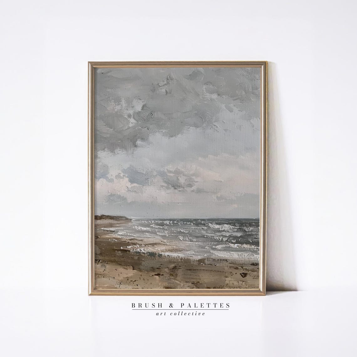 Neutral Ocean Waves Beach Painting Soft Gray Coastal Seascape Poster