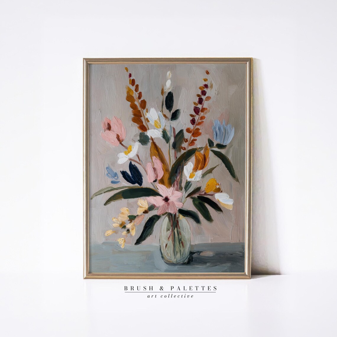 Wildflower Bouquet In Glass Vase Painterly Floral Still Life Poster