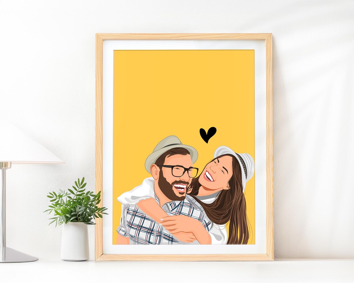 Custom Faceless Couple Illustration on Warm Yellow Background Poster