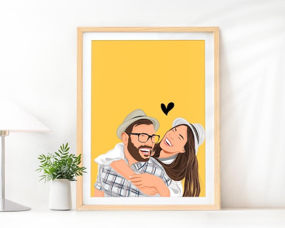 Custom Faceless Couple Illustration on Warm Yellow Background Poster