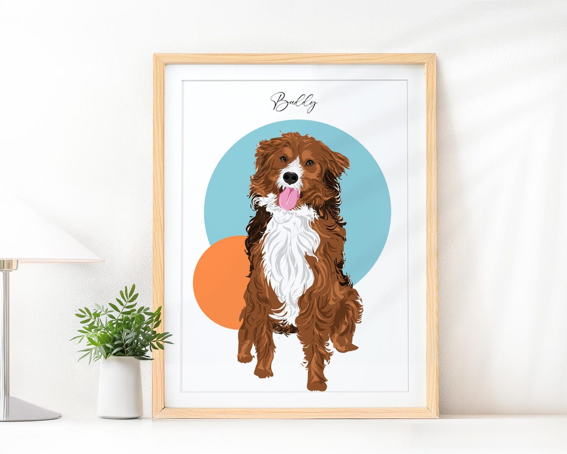 Custom Fluffy Dog Pet Portrait Illustration from Photo Poster