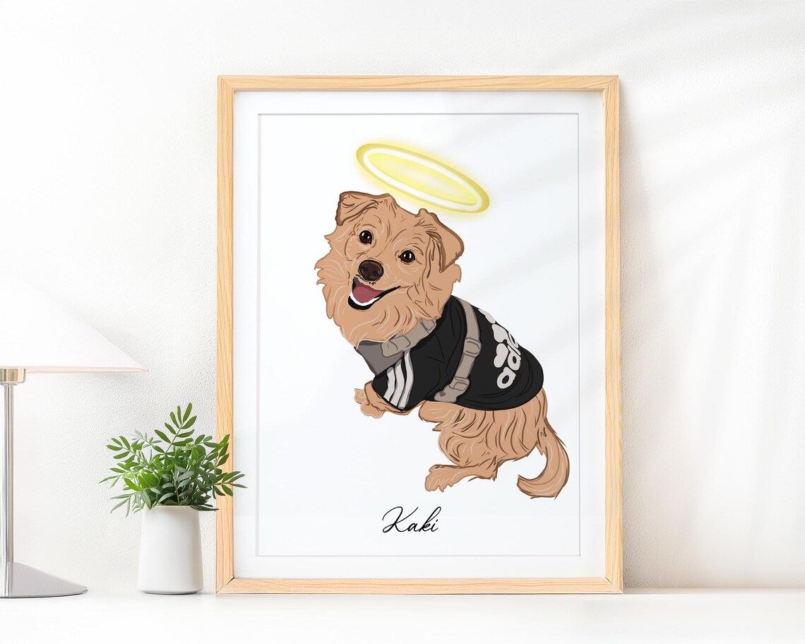 Custom Dog Memorial Portrait with Halo from Photo Art Poster