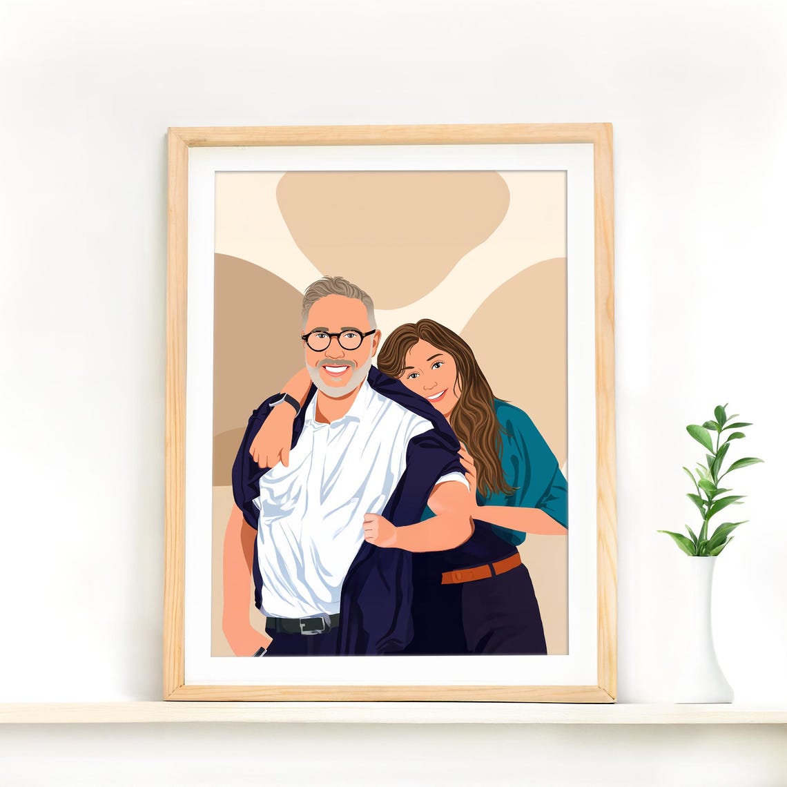 Grandpa Carrying Child on Shoulders Faceless Portrait Illustration Poster - Image 3