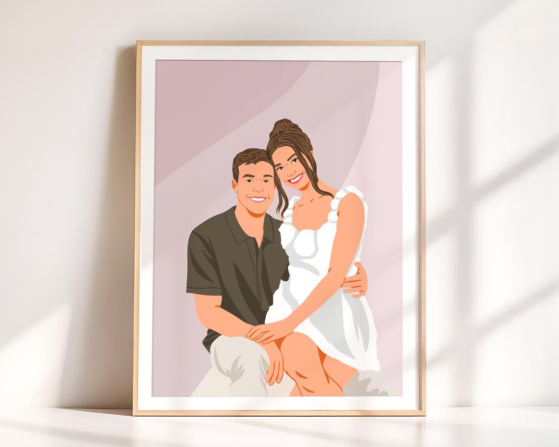 Custom Couple Faceless Portrait, Personalized Gift Print