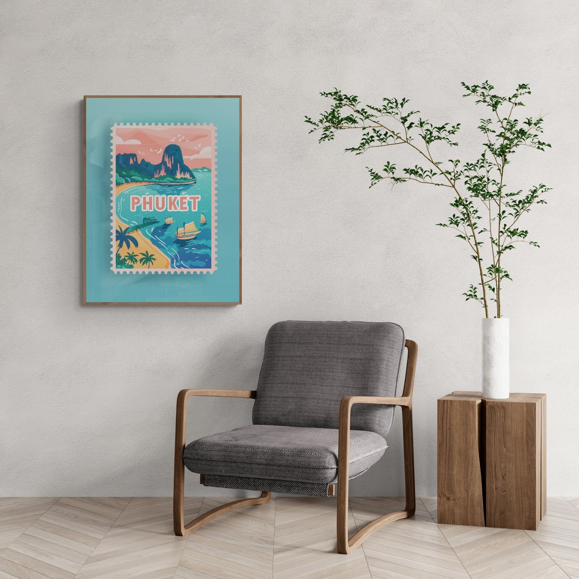 Phuket Thailand Cliffs Beach Boats Vintage Travel Stamp Poster - Image 4