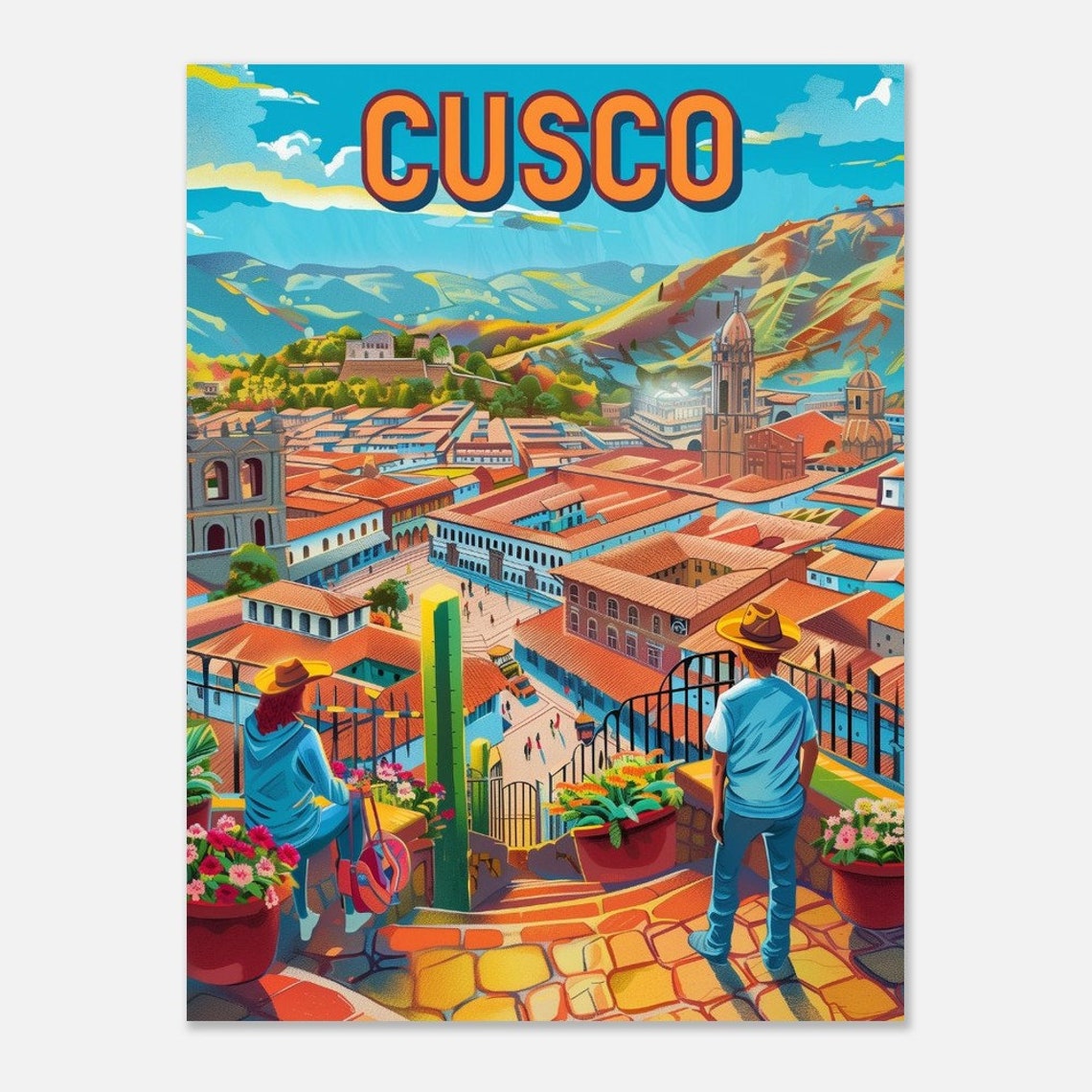 Cusco Old Town Overlook Red Roofs Peru Vintage Travel Poster - Image 2
