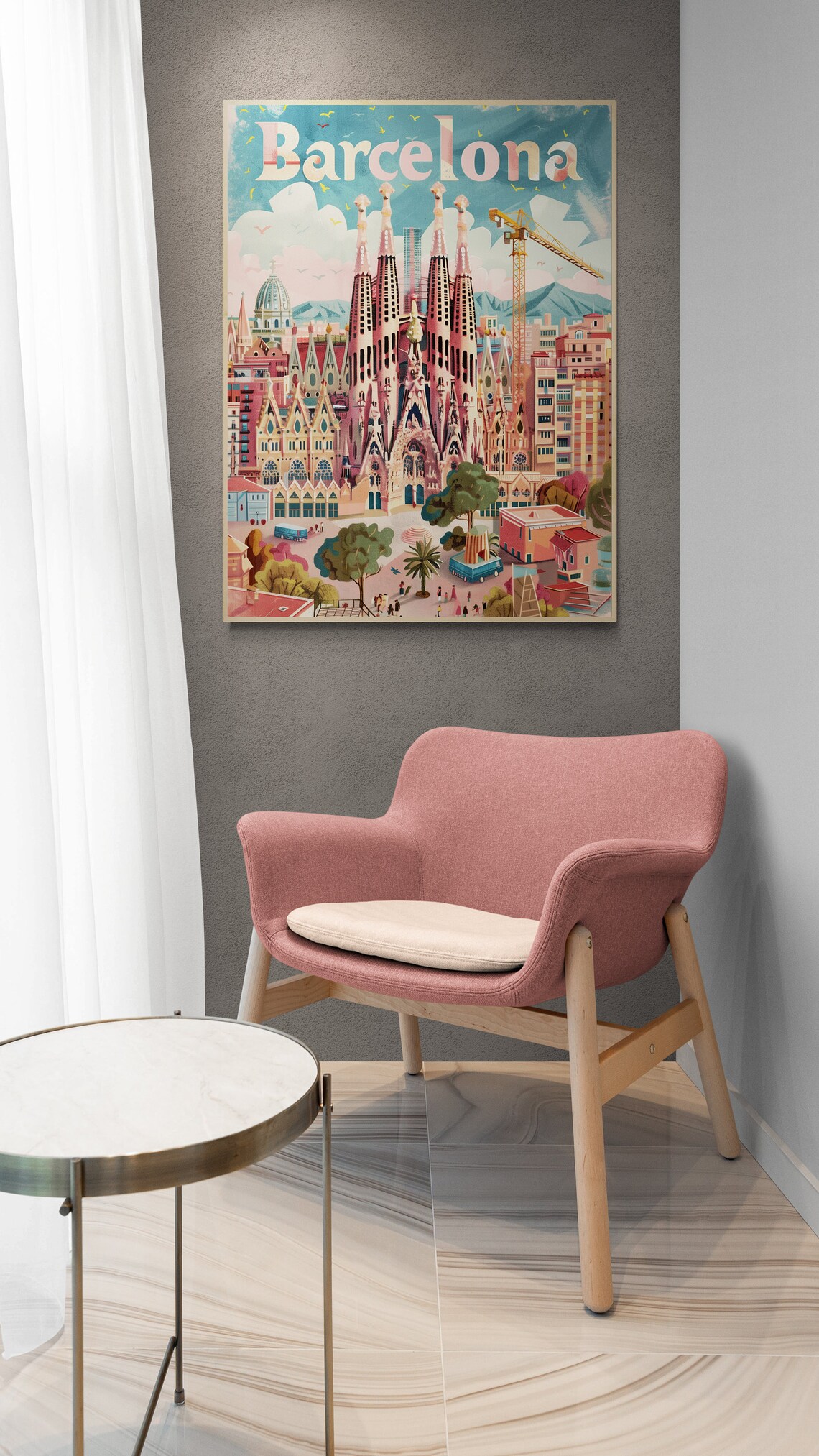 Barcelona Sagrada Familia Cathedral Pastel Vintage Spain Travel Poster - Image 3
