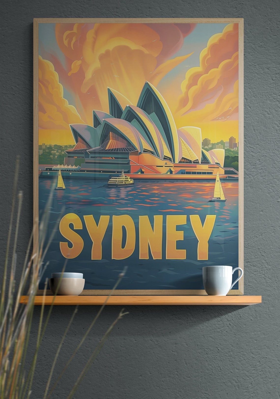 Sydney Opera House Sunset and Harbor Sailboats Vintage Travel Poster - Image 2