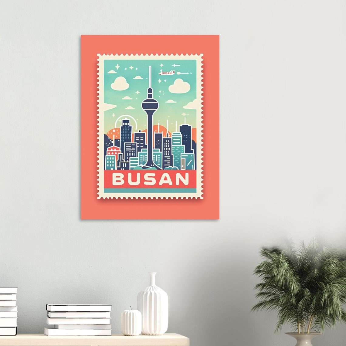 Busan South Korea Tower Skyline Retro Stamp Travel Art Poster - Image 5