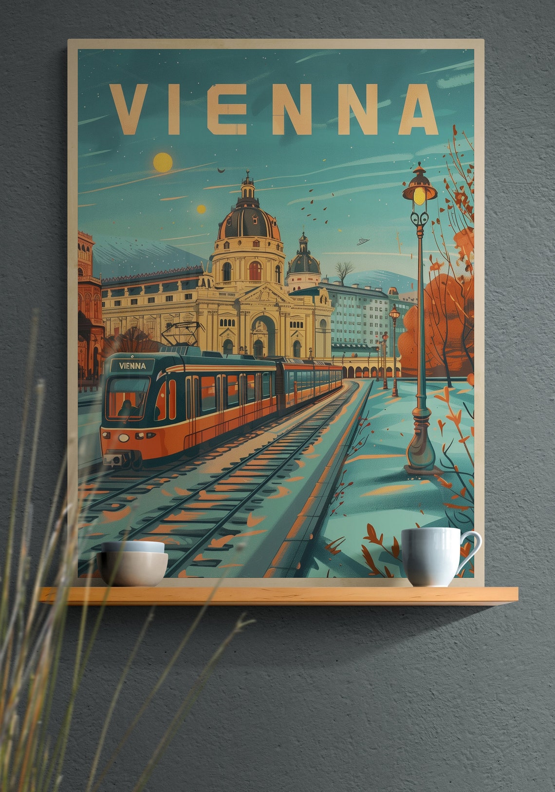 Vienna Evening Tram and Historic Dome Building Vintage Night Poster - Image 4