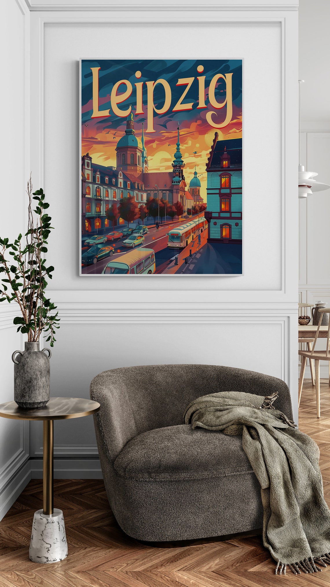 Leipzig Germany St Nicholas Church Buses Sunset Vintage Travel Poster - Image 5