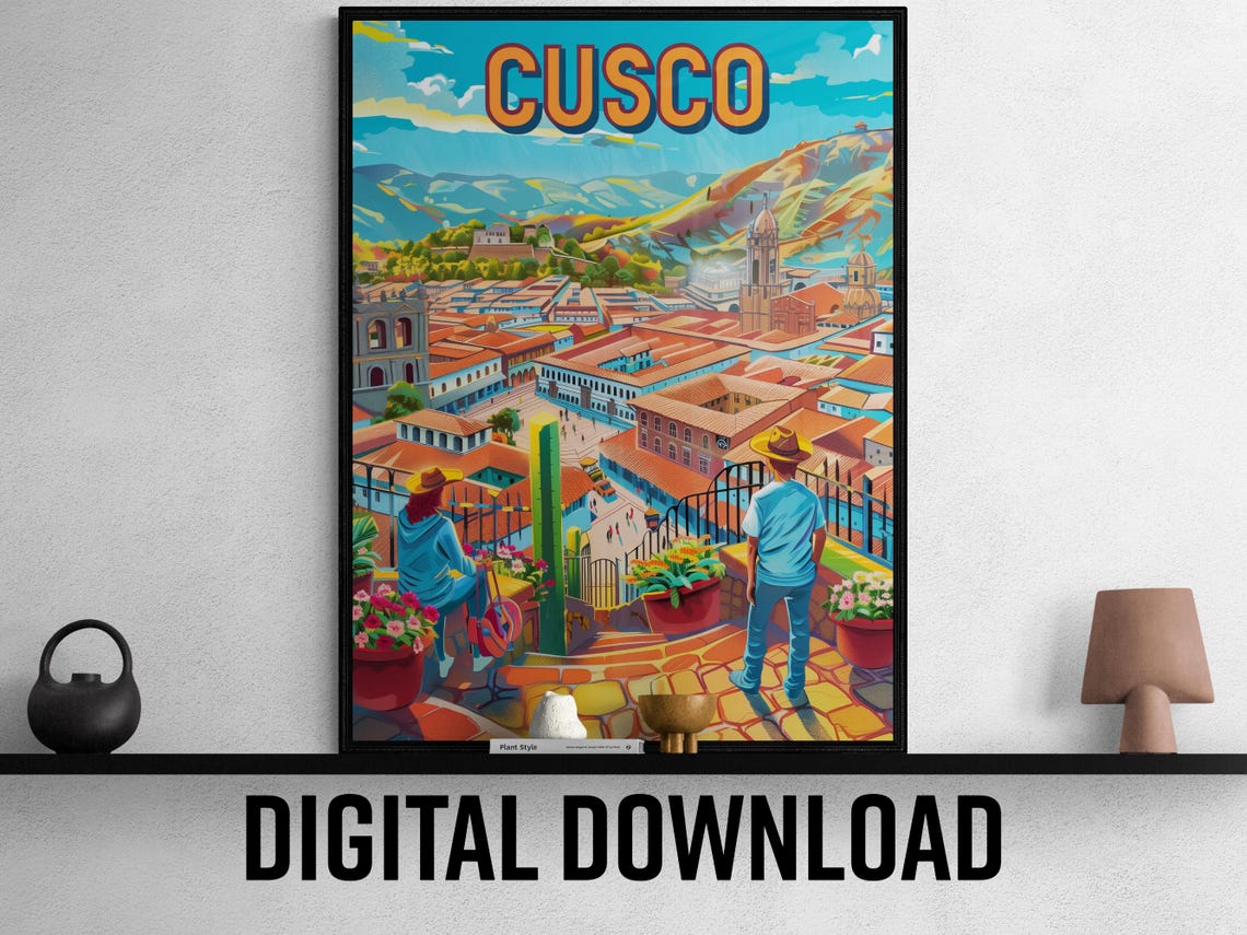 Cusco Peru City Overlook with Red Roofs Andes Panorama Travel Poster