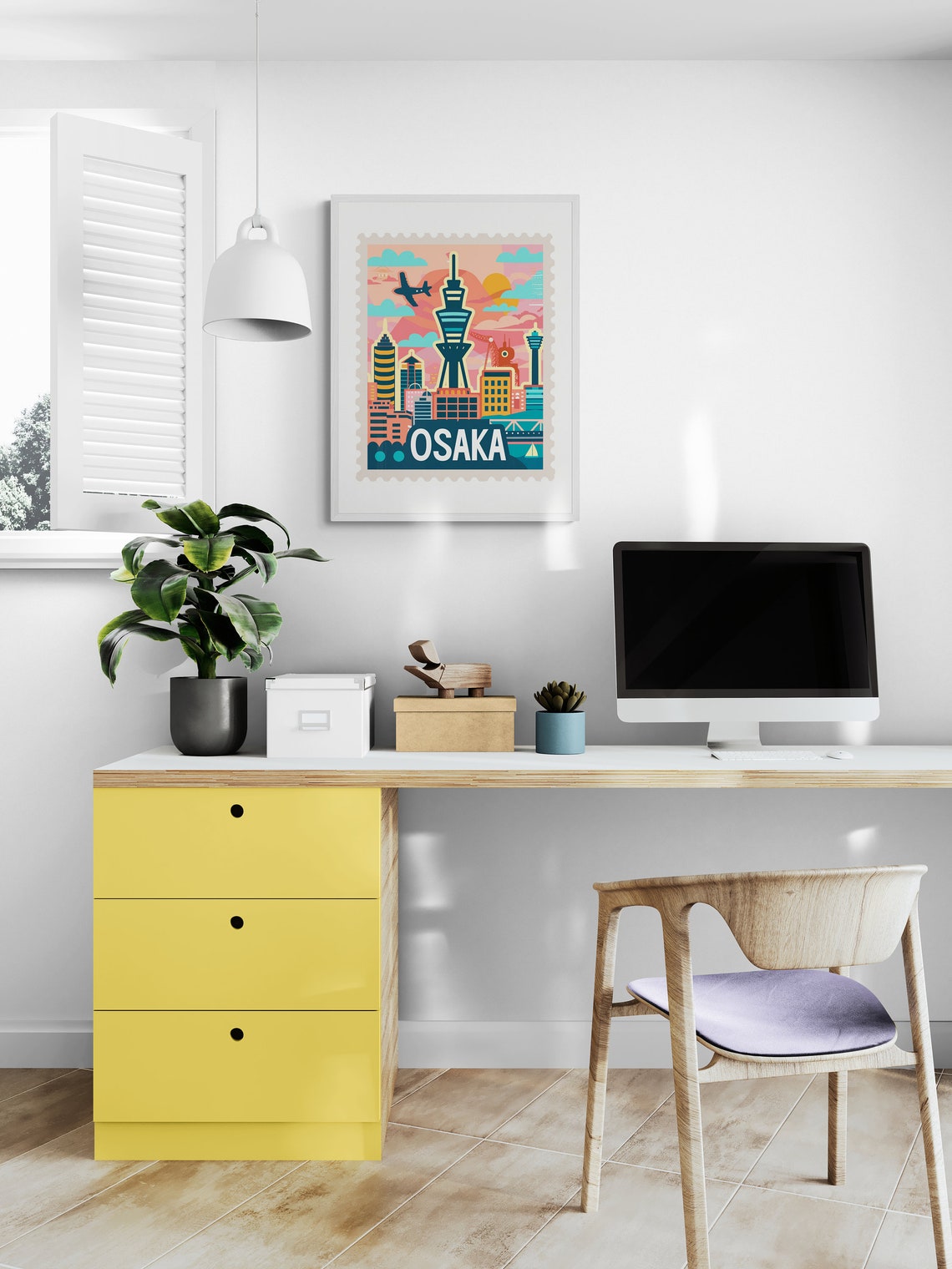 Osaka Japan Modern Tower Airplane Vintage Travel Stamp Poster - Image 5