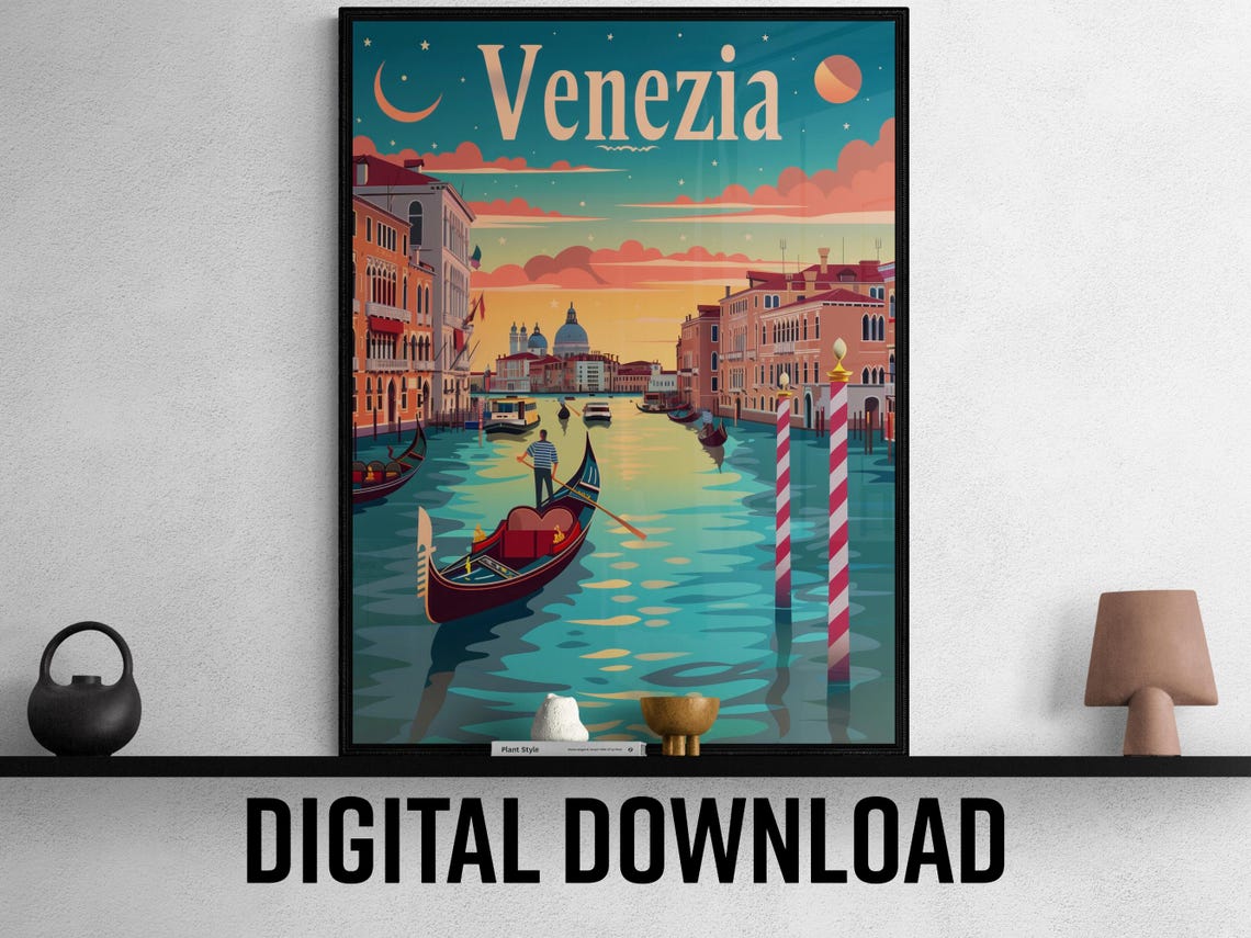 Venice Grand Canal Gondola Vintage Travel Poster Italy Waterways Scene