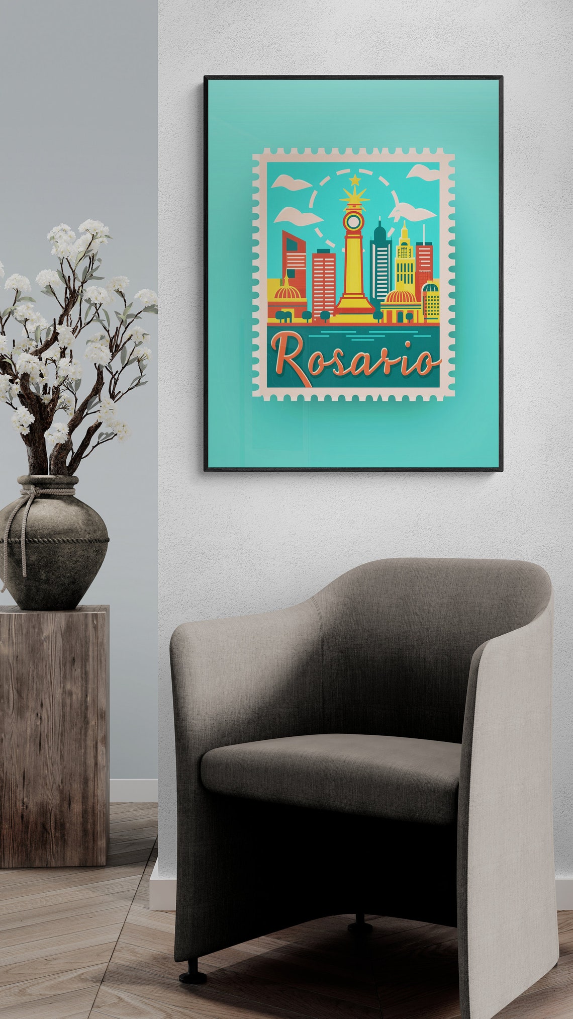 Rosario Argentina Clock Tower Skyline Stamp Art Travel Poster - Image 3