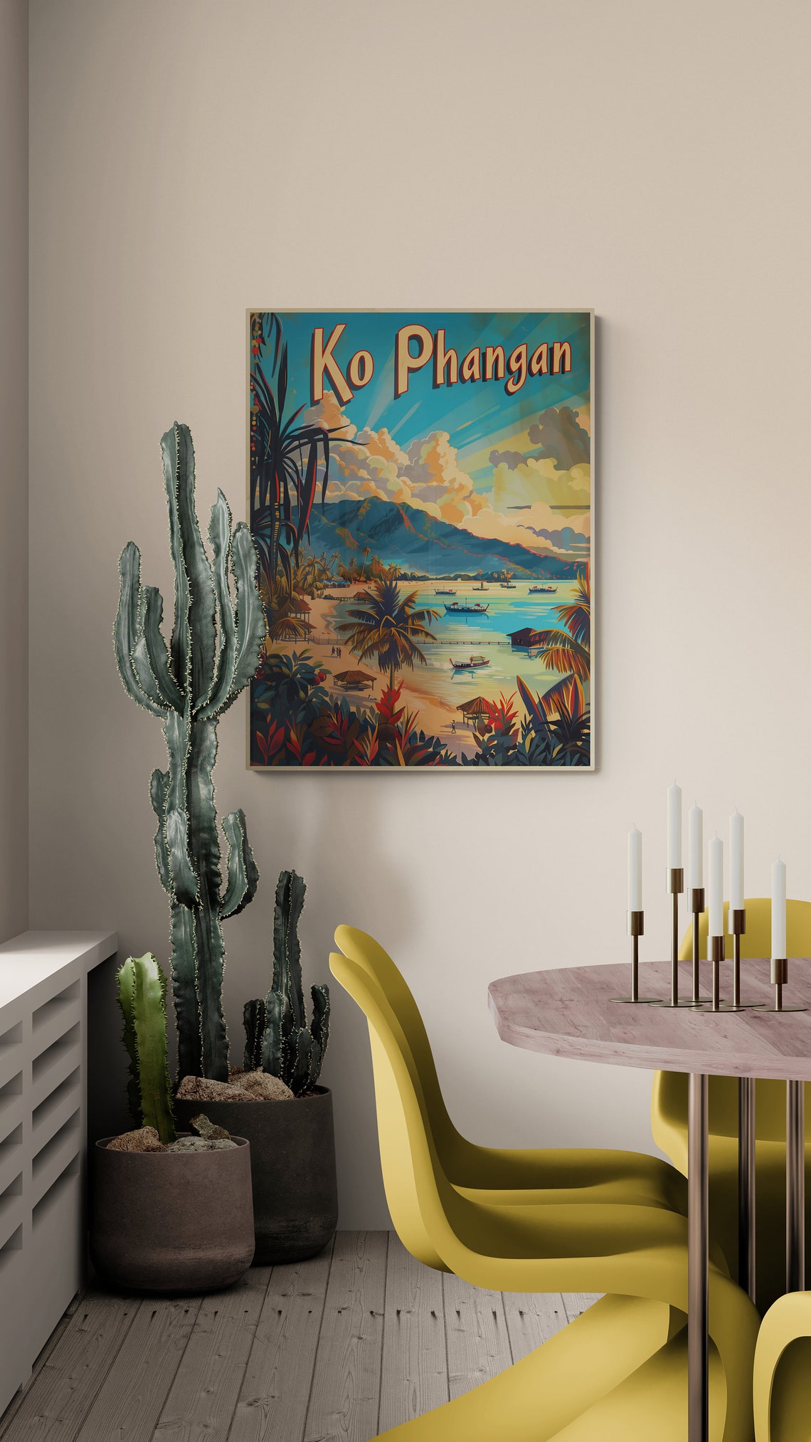 Ko Phangan Tropical Beach Boats Palm Trees Thailand Travel Poster - Image 5