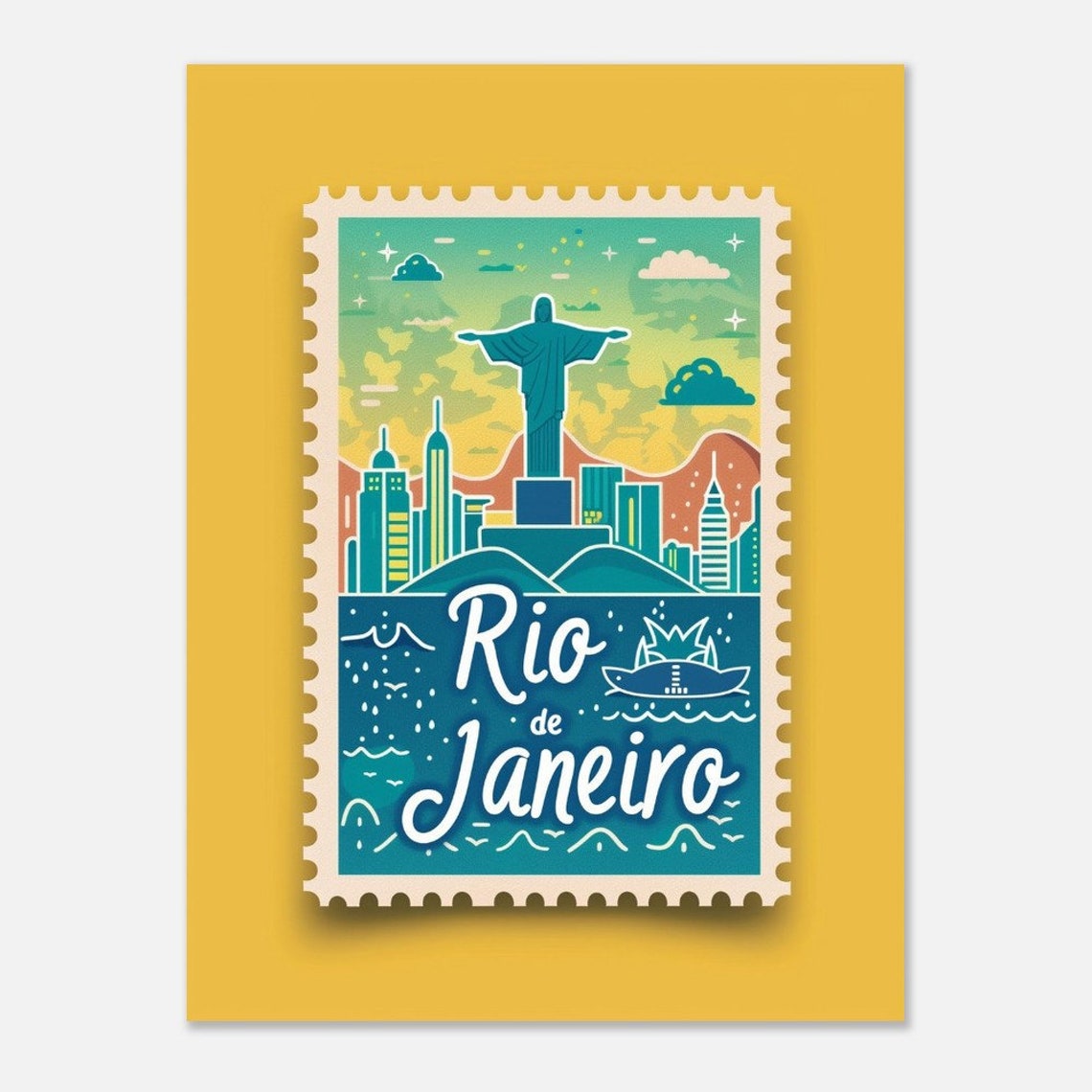 Rio de Janeiro Christ the Redeemer City Skyline Stamp Poster - Image 2