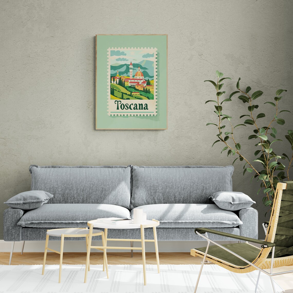 Tuscany Hill Town Cypress Trees Vintage Stamp Toscana Travel Poster - Image 5
