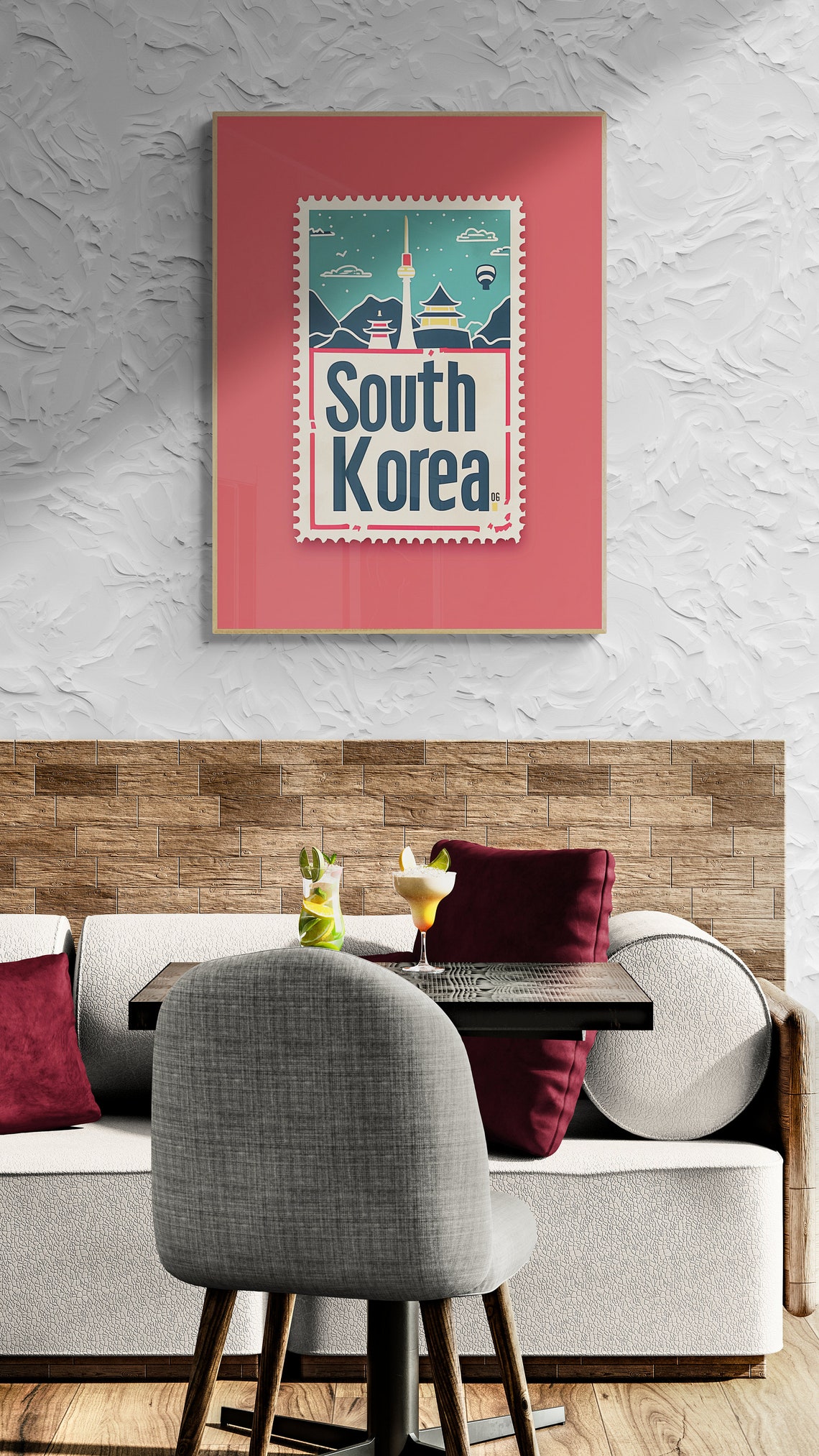 South Korea N Seoul Tower Mountains Stamp Style Travel Poster - Image 5
