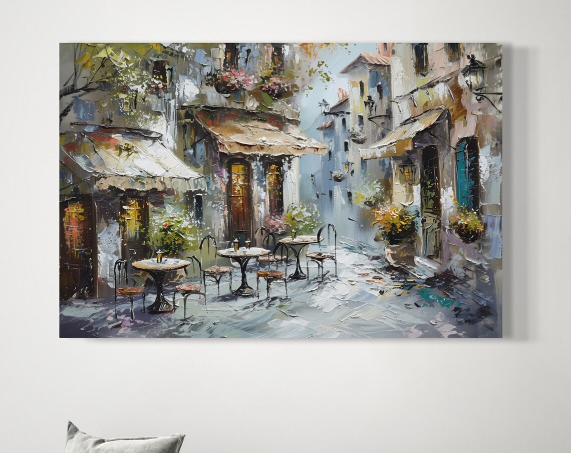 Parisian Cafe Street Alley Scene in Impressionist Style Art Poster - Image 6