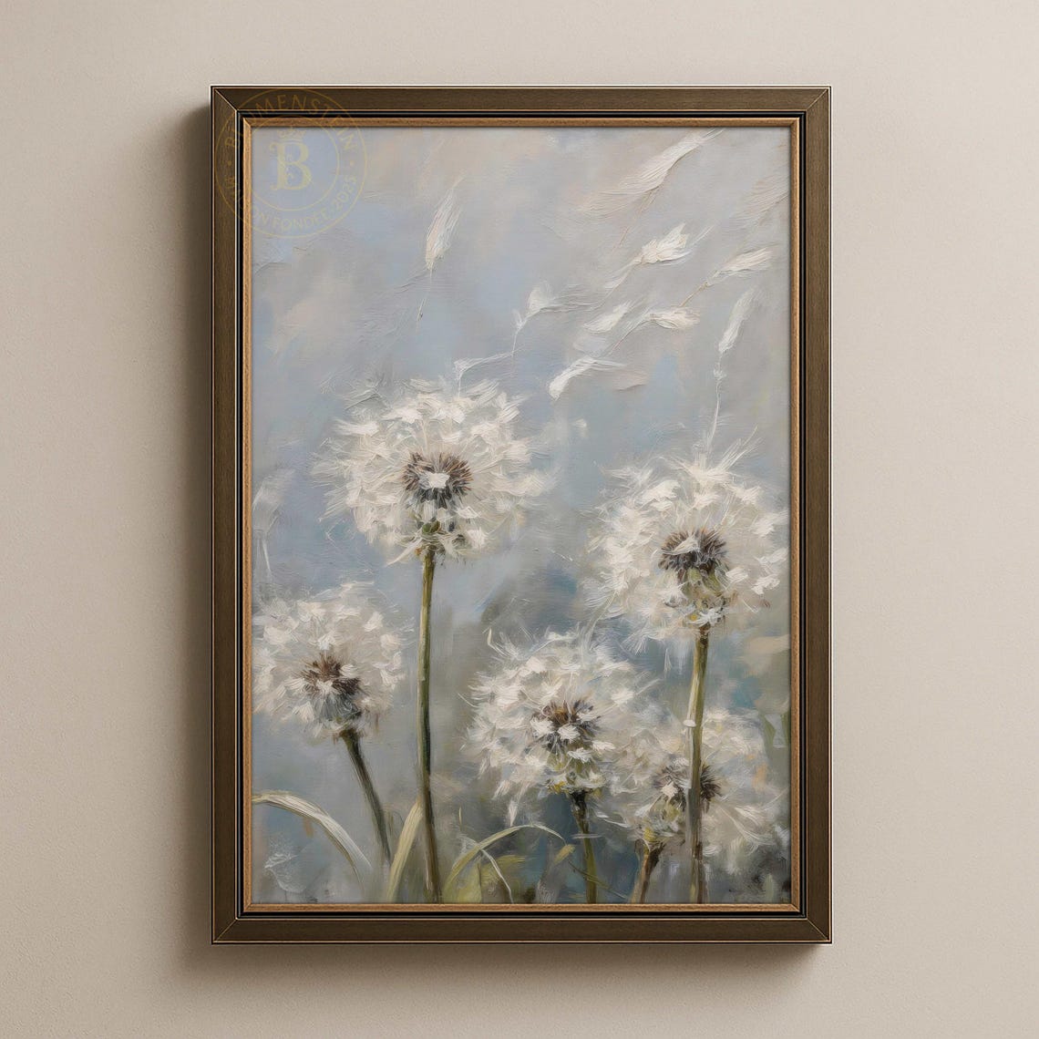 Dandelion Seed Heads Soft Blue Botanical Impressionist Poster