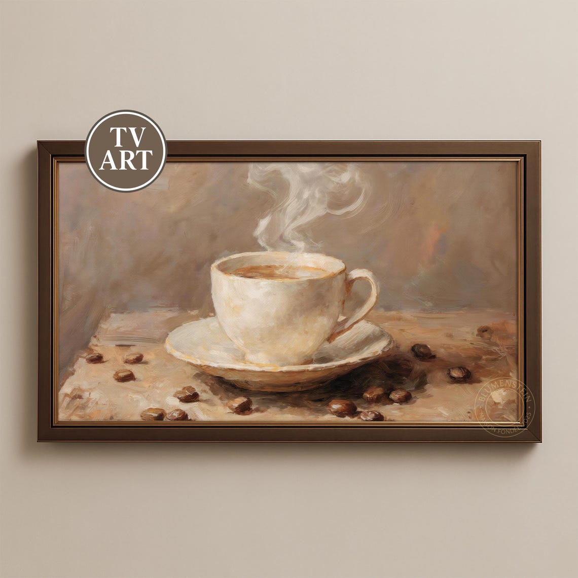 Rustic Coffee Cup Oil Painting Warm Kitchen Cafe Wall Poster