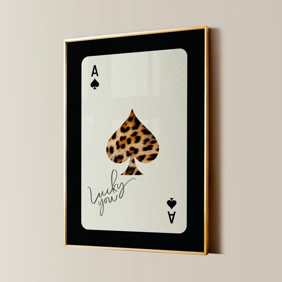 Trendy Leopard Ace Print Retro Lucky Girl Poster Funky Y2k Aesthetic Apartment Decor Vintage Cheetah Playing Card Bedroom Wall Art