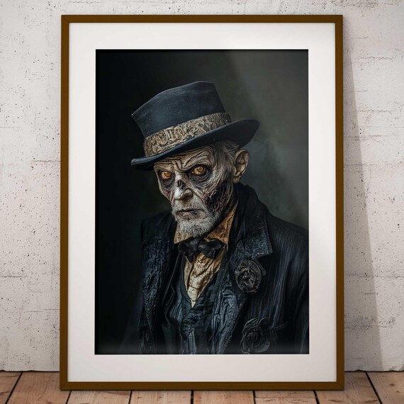 Gothic Victorian Zombie Gentleman Art Print Dark Wall Undead Decor Macabre Home Academia