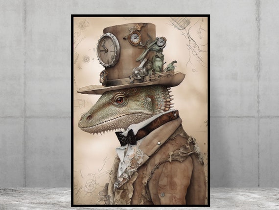 Steampunk Lizard Mixed Media Style Print Poster Home Art Animal