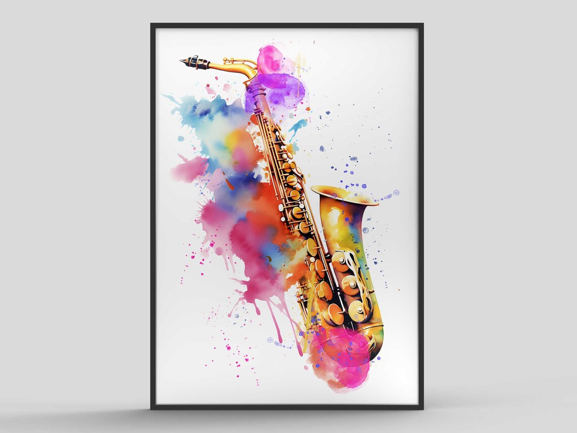 Saxophone Splash Art Print, Modern Music Lover Decor
