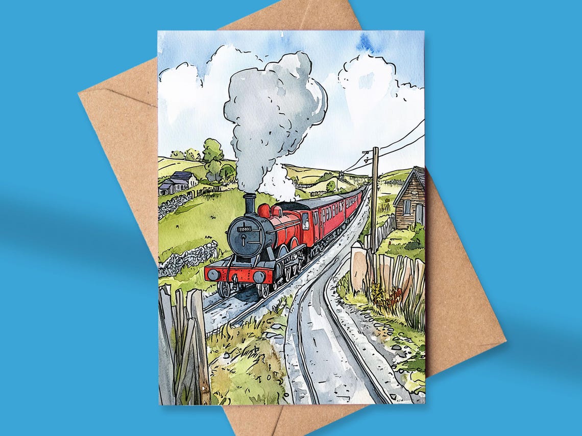 Steam Train Watercolour Greeting Card