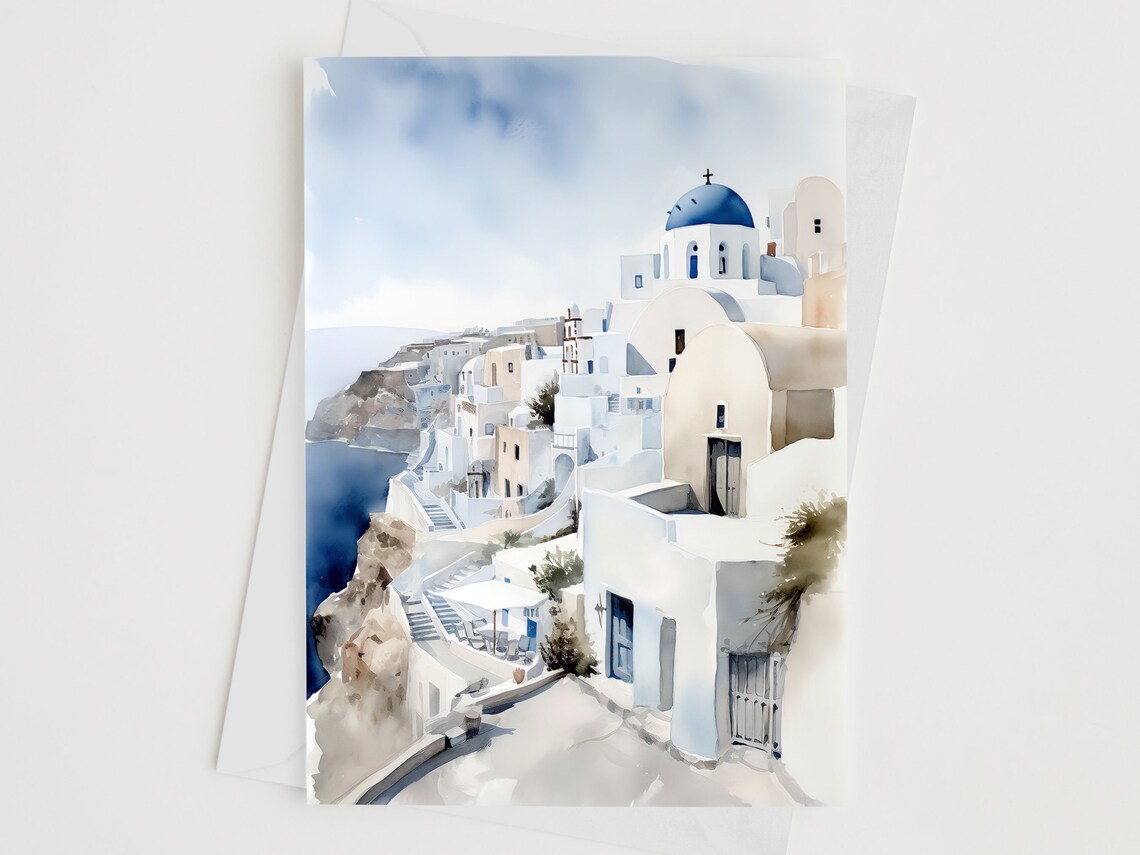 Greek Cyclades European Town Watercolour Art Print