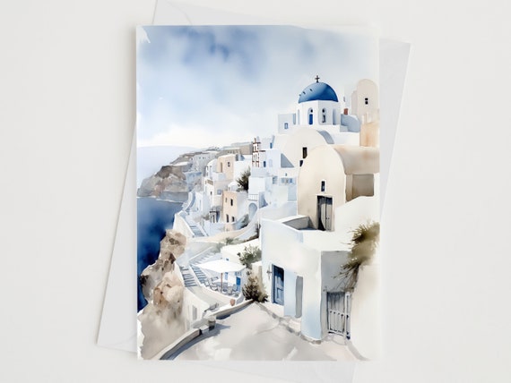 Greek Cyclades European Town Watercolour Art Print