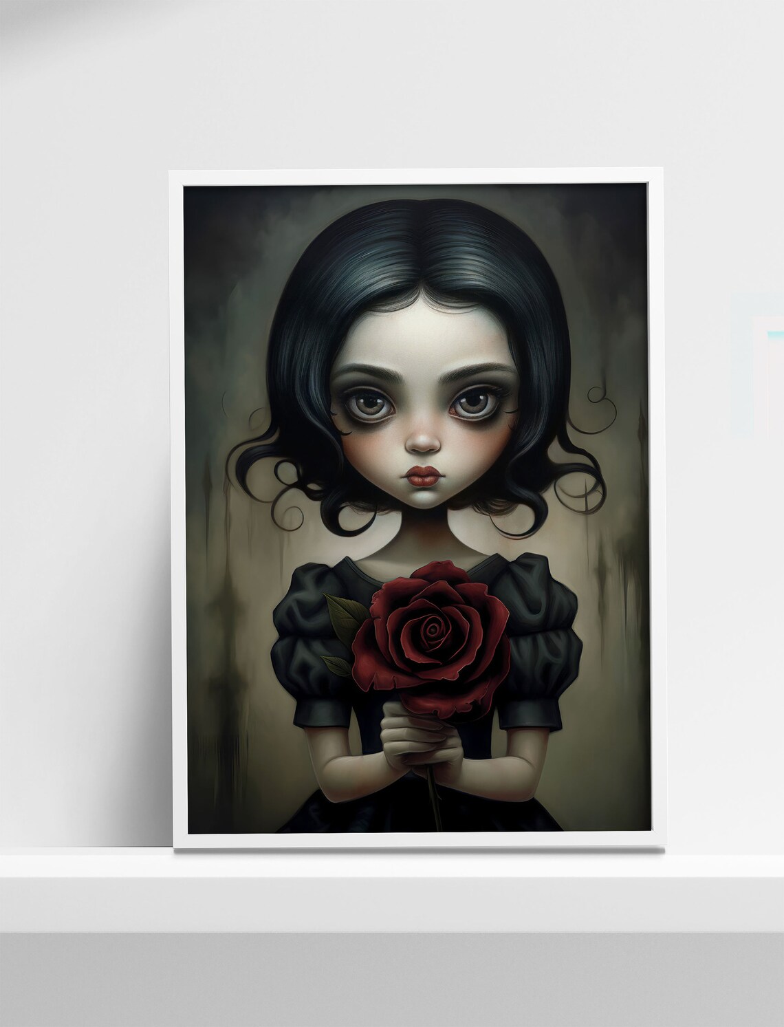 Red Rose Girl Gothic-Inspired Halloween Art Print