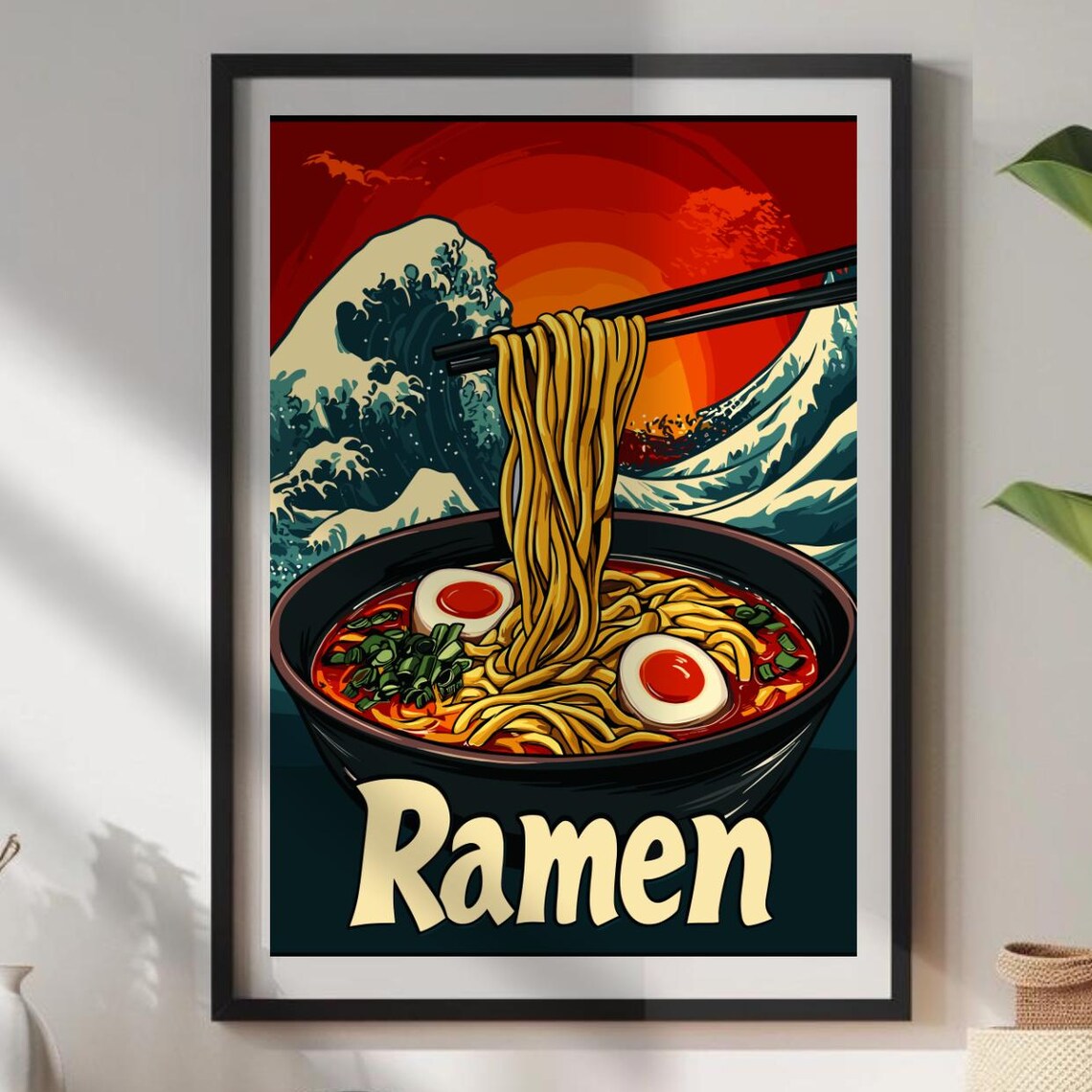 Ramen Bowl Great Wave Japanese Food Chopsticks Noodle Art Poster