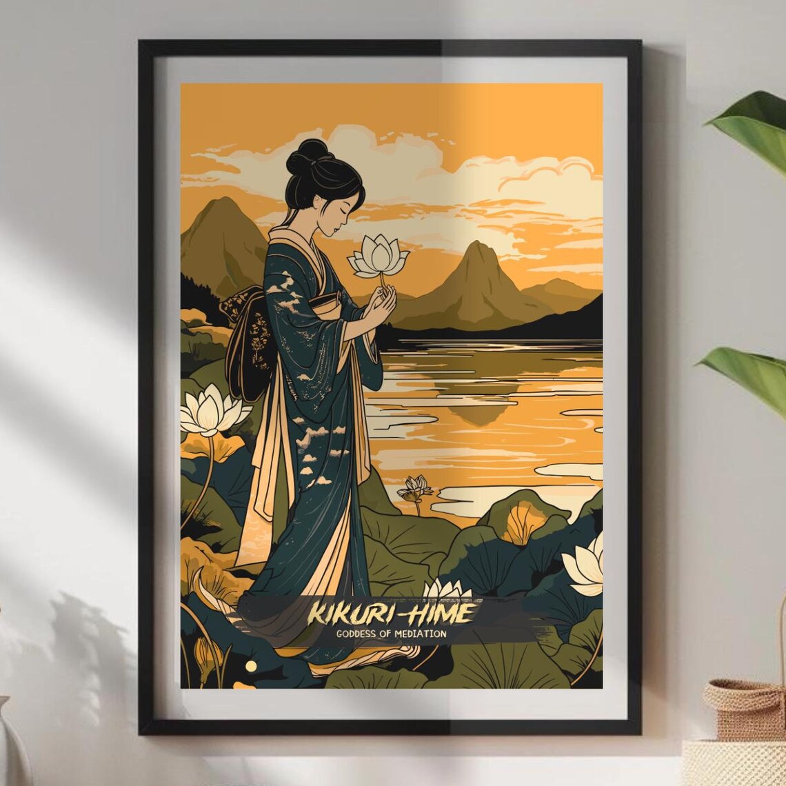 Kikuri-Hime Japanese Goddess of Mediation Lotus Sunset Poster