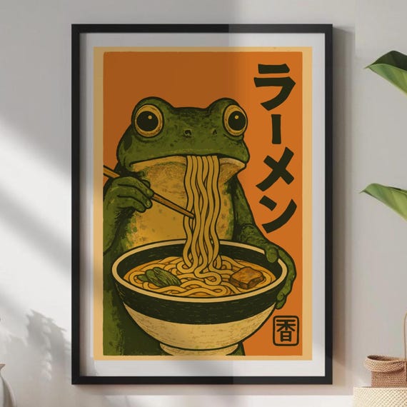Frog Eating Ramen Ukiyoe-Inspired Art Print