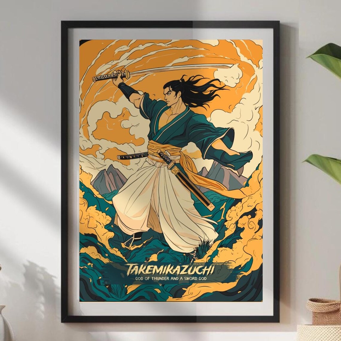 Takemikazuchi Japanese God Of Thunder Katana Sword Storm Art Poster