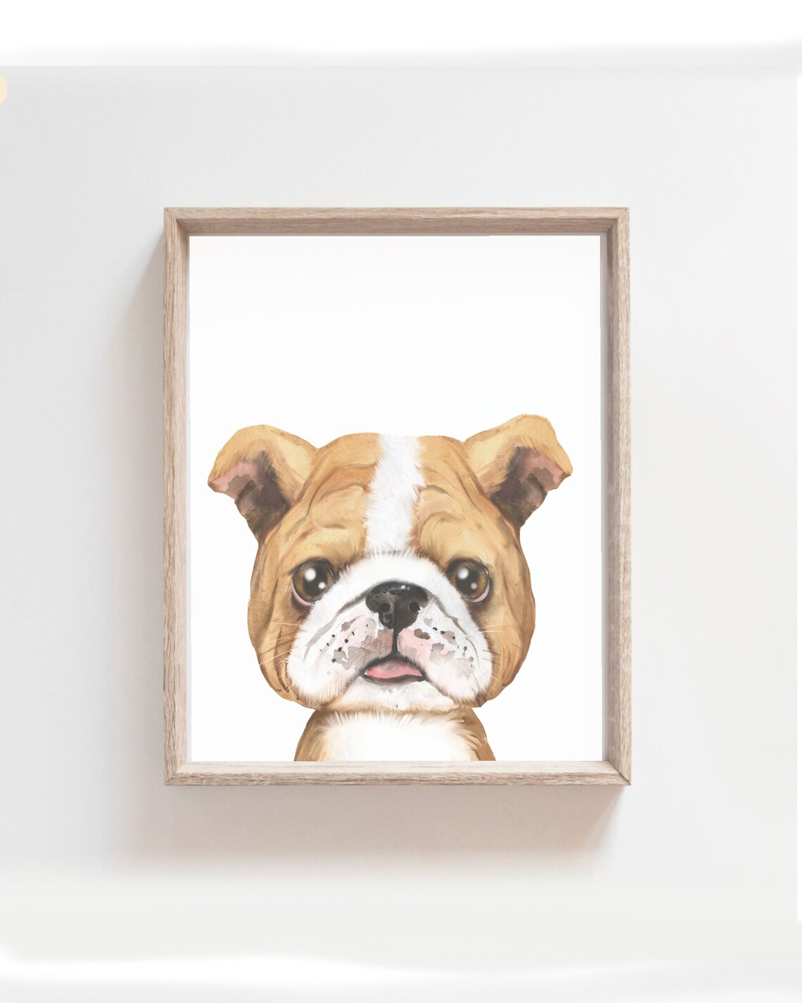 Cute Bulldog Puppy Watercolor Dog Portrait Nursery Kids Room Poster
