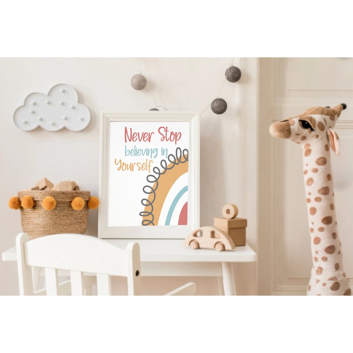 Never Stop Believing in Yourself Rainbow Affirmation Kids Quote Poster - Image 2