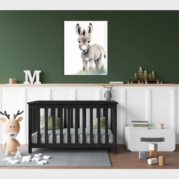 Sweet Baby Donkey Portrait Watercolor Farm Animal Nursery Poster
