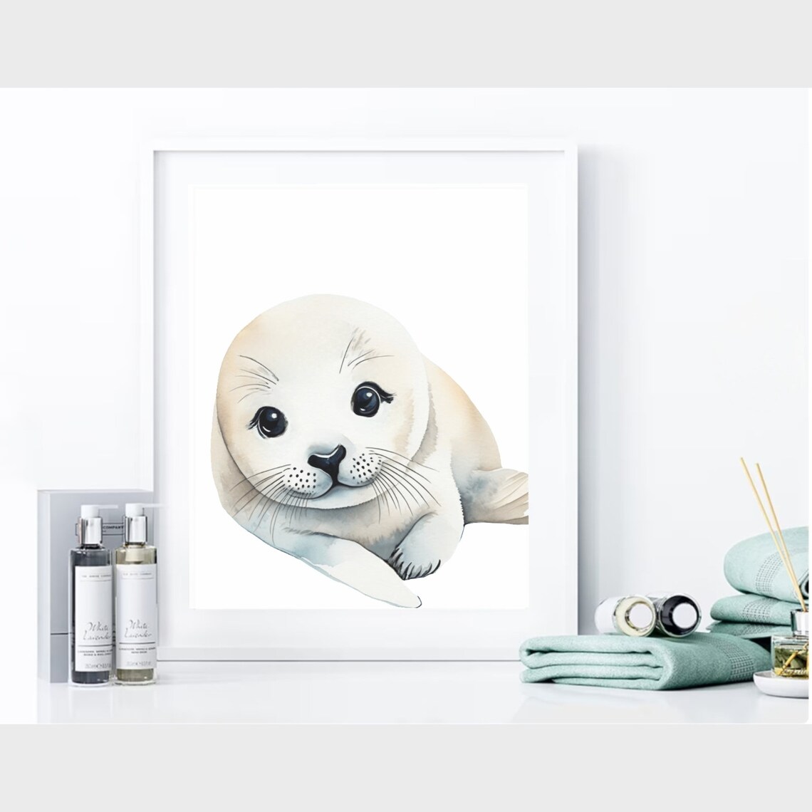Seal Pup Art White Nursery Decor Baby Animal Print Arctic Nursery Baby Seal Watercolor White Seal Baby Seal Poster Nursery Wall Art - Image 2